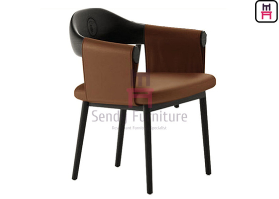 kopen Met leer beklede eetkamerstoel met hangende rugleuning en armleuningen online manufacture