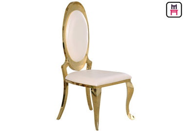 kopen Het Restaurantstoelen van het hotel Ongewapende Ovale Achterroestvrije staal met Goud/Chrome-Leer Seat online manufacture