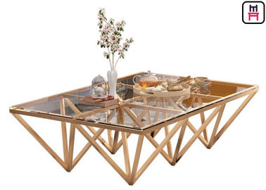 kopen De binnen Aangemaakte Koffietafel van het Glas Hoogste Roestvrije staal met Driehoeks Geometrische Basis online manufacture